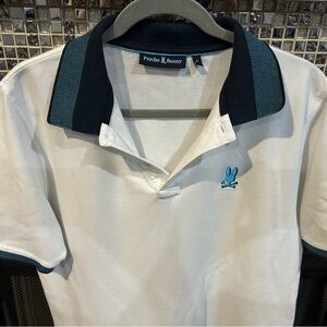 Psycho Bunny White Polo with Navy and Teal Details